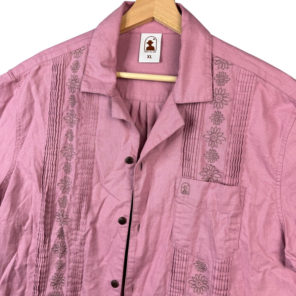 Dandy Del Mar The Gaucho Guayabera Rose Pink Linen Cotton Shirt Men XL Short Slv